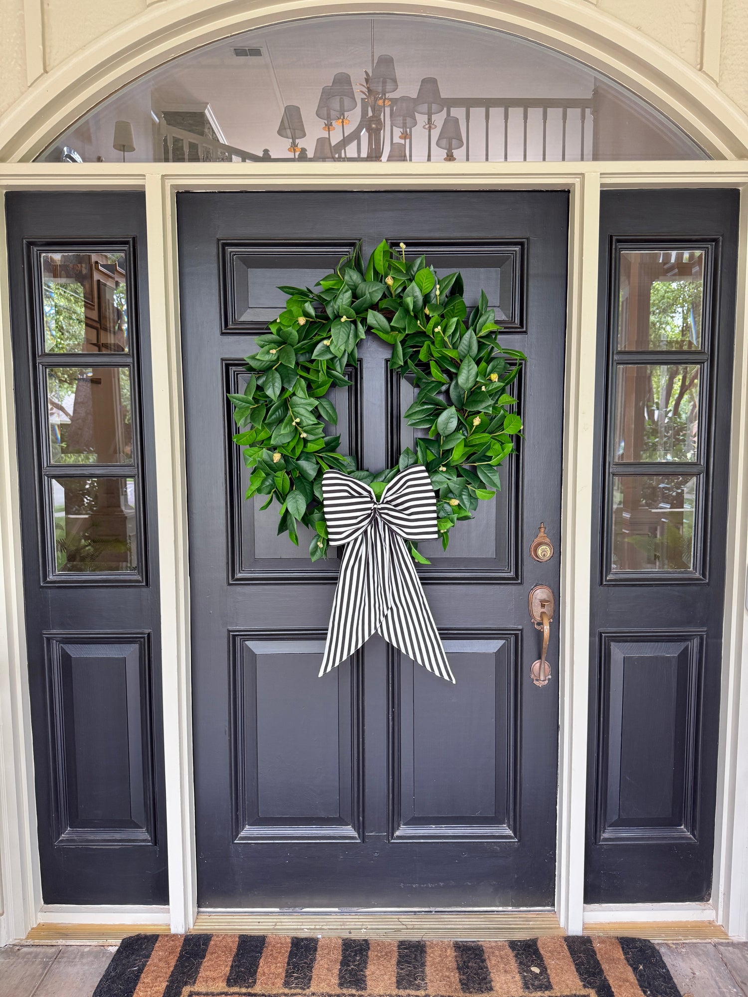 Black and white stripe signature wreath sash monogram available