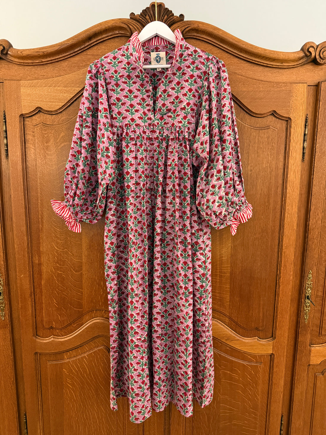 Lillie caftan maxi dress lavender and red hand block print floral