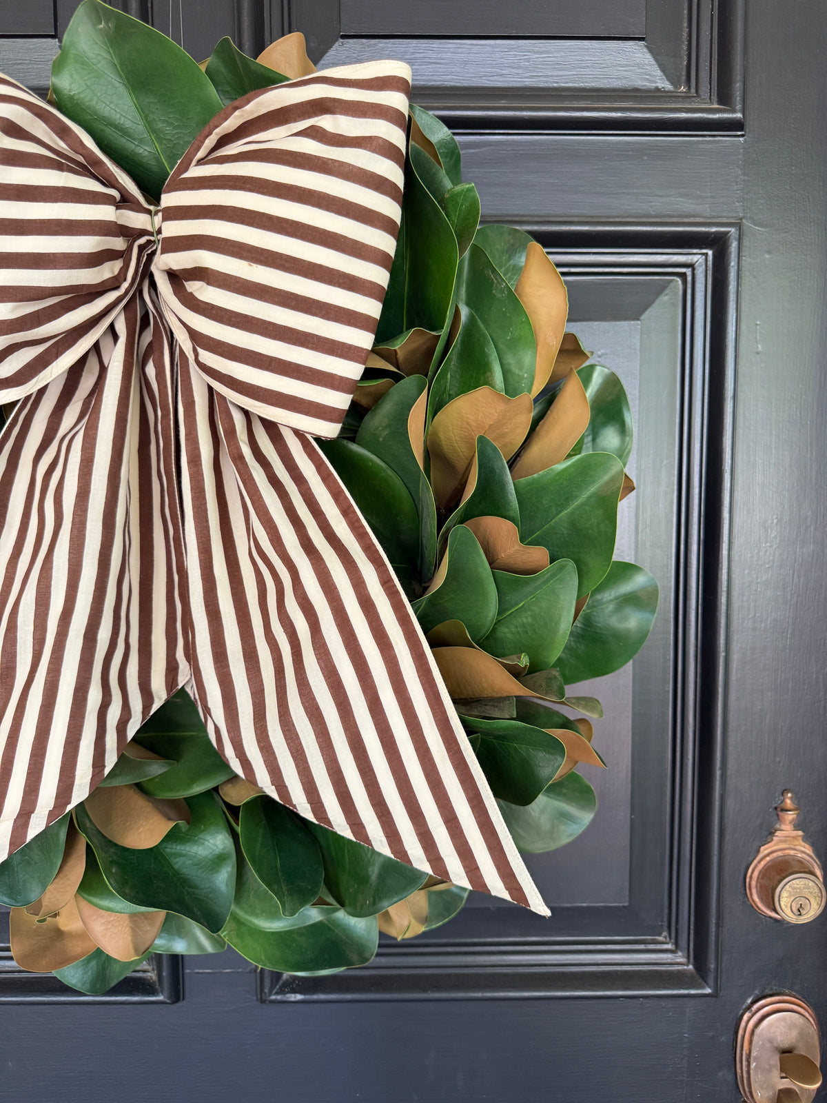 Brown and cream Fall stripe signature wreath sash monogram available