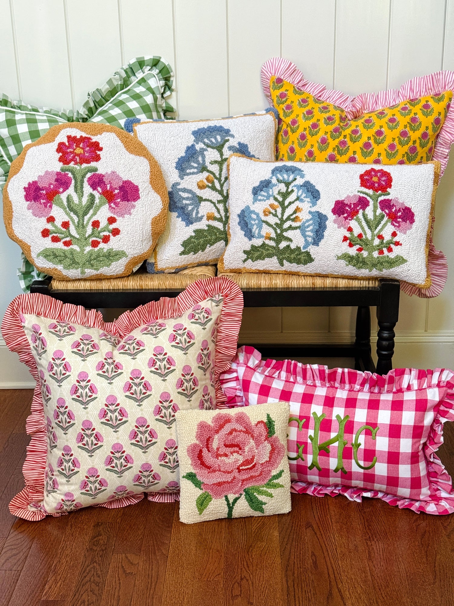 Hot pink buffalo check ruffle pillow cover two sizes