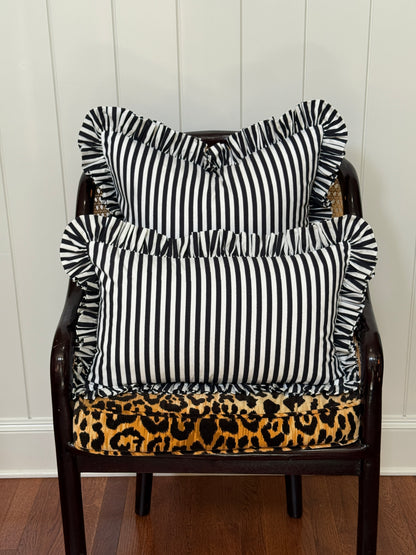 Black and white striped ruffle pillow cover, two sizes