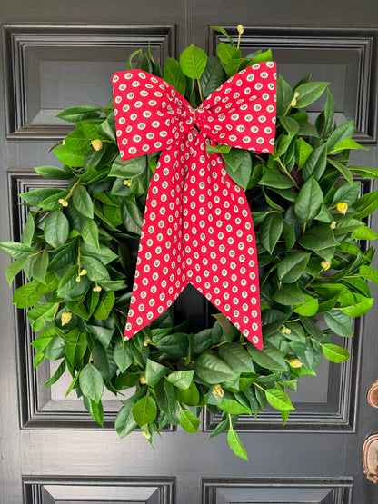 Red French ditsy print signature wreath sash