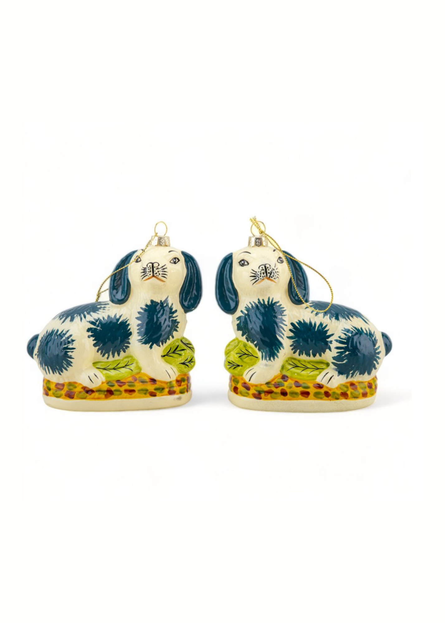 Staffordshire bunny ornament set of two, blue