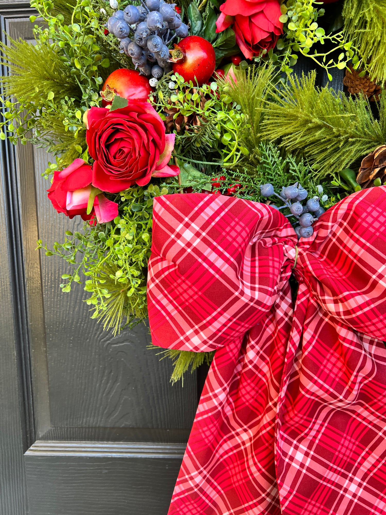 Red and pink plaid wreath sash