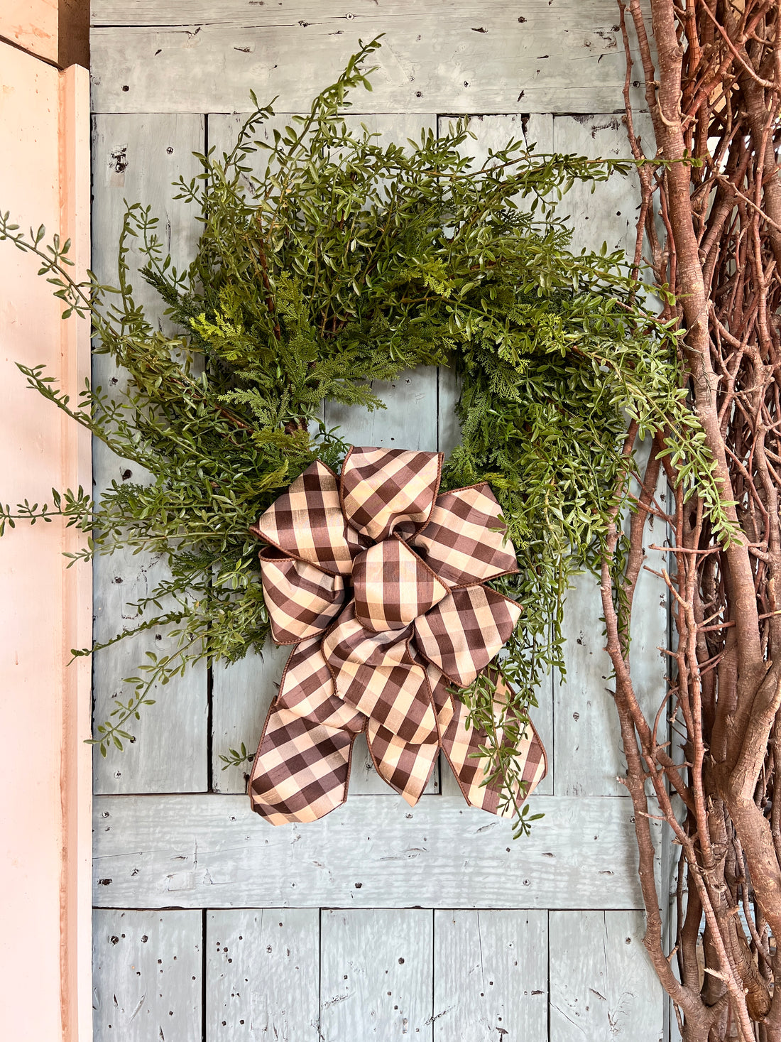 Brown and cream check dupioni ribbon bow