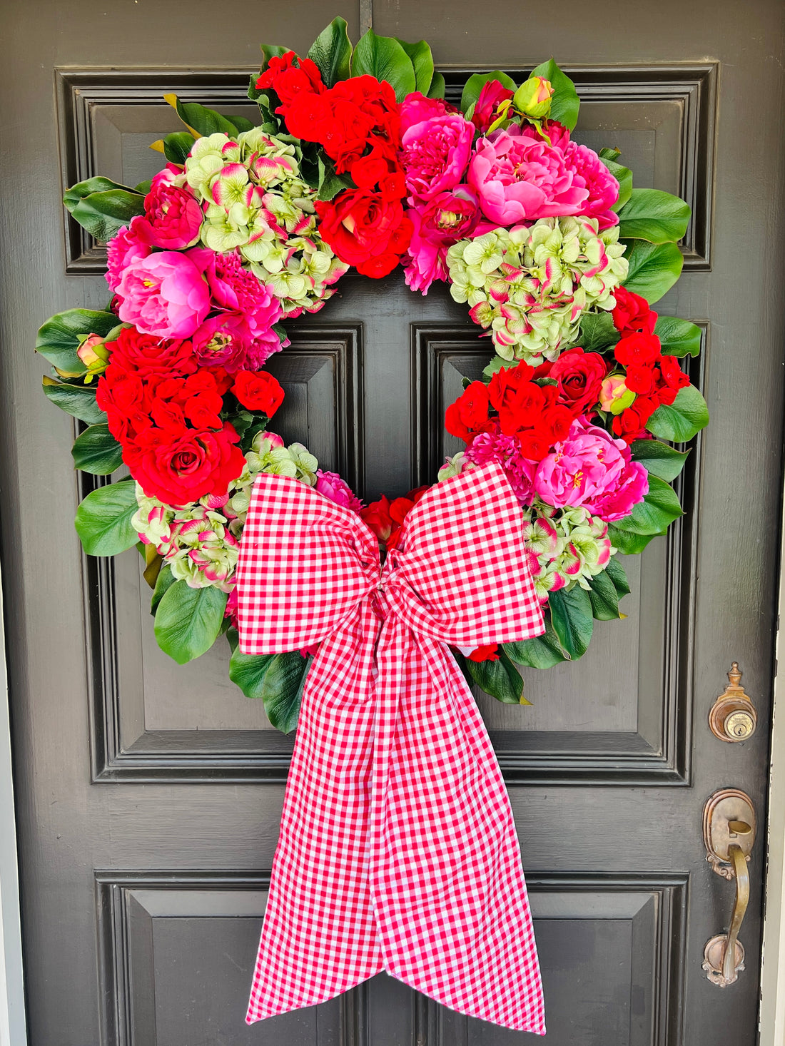 Red and white gingham wreath bow sash custom monogram available