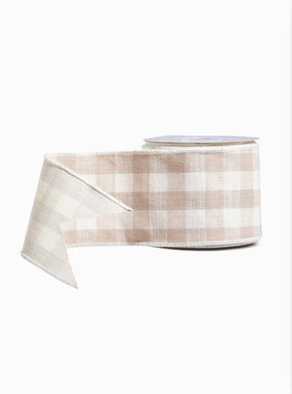 Beige gingham check ribbon