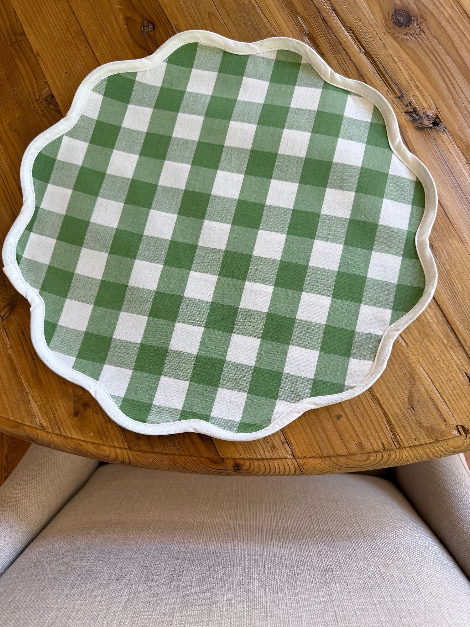 Fern green check scalloped placemat set of 4