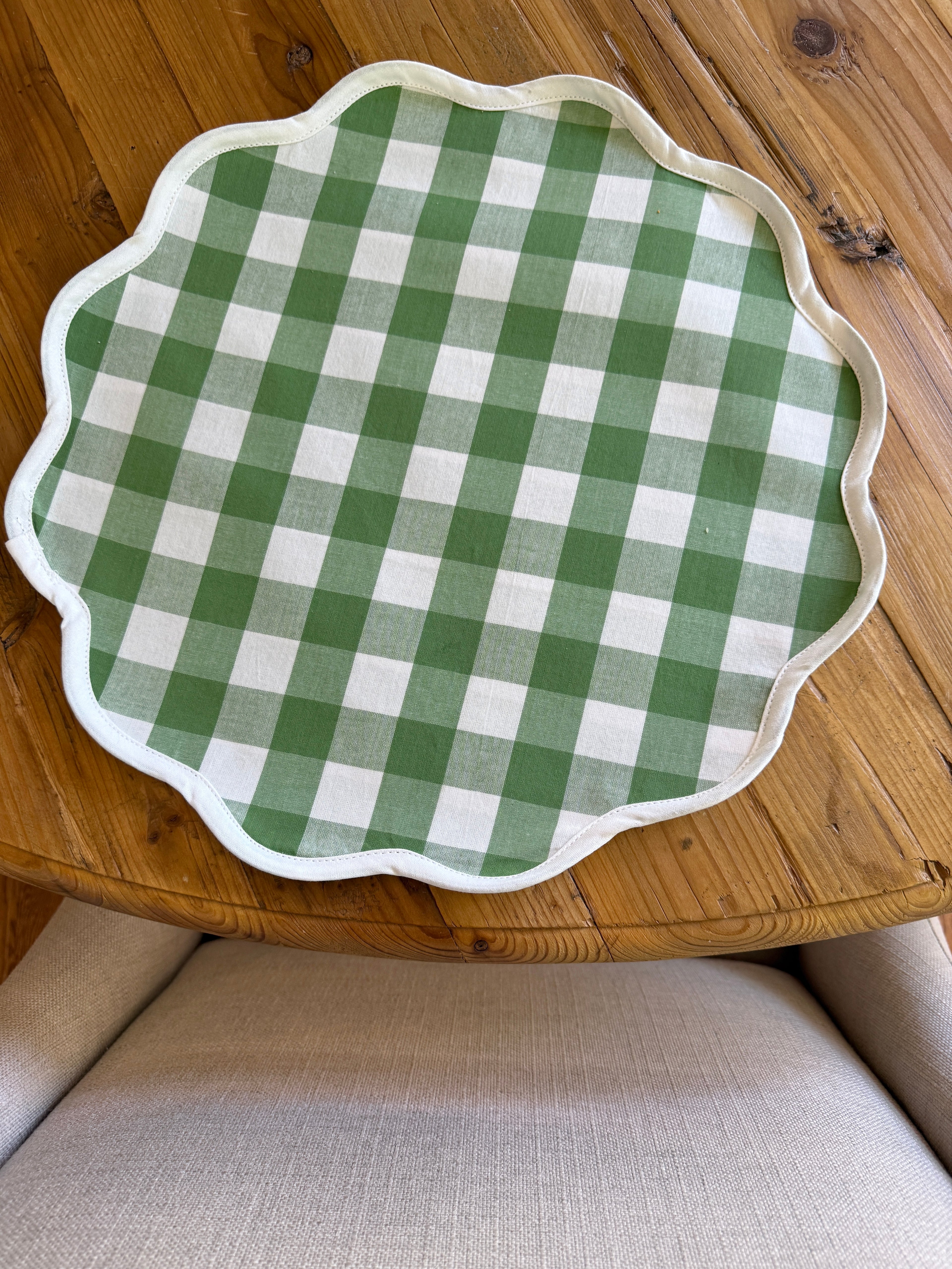 Fern green check scalloped placemat set of 4
