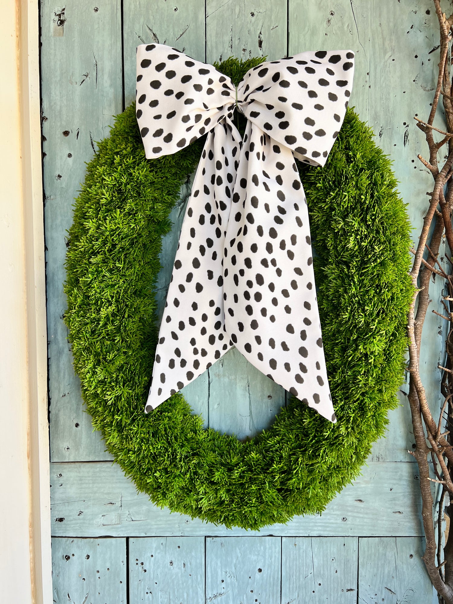 Outdoor wreath sash cream and black spot, monogram available