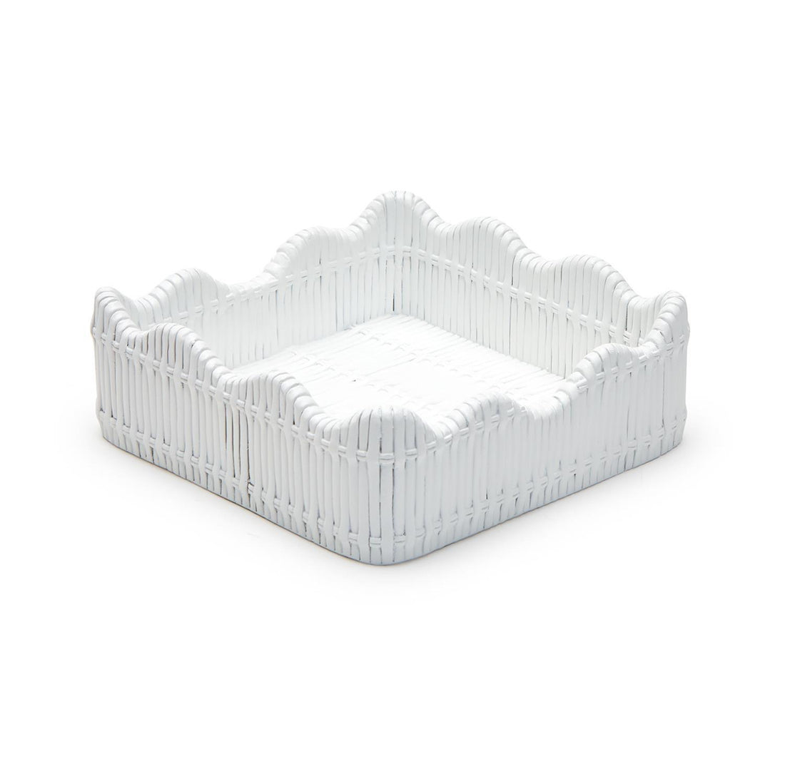 Basketweave scalloped edge cocktail napkin holder, white