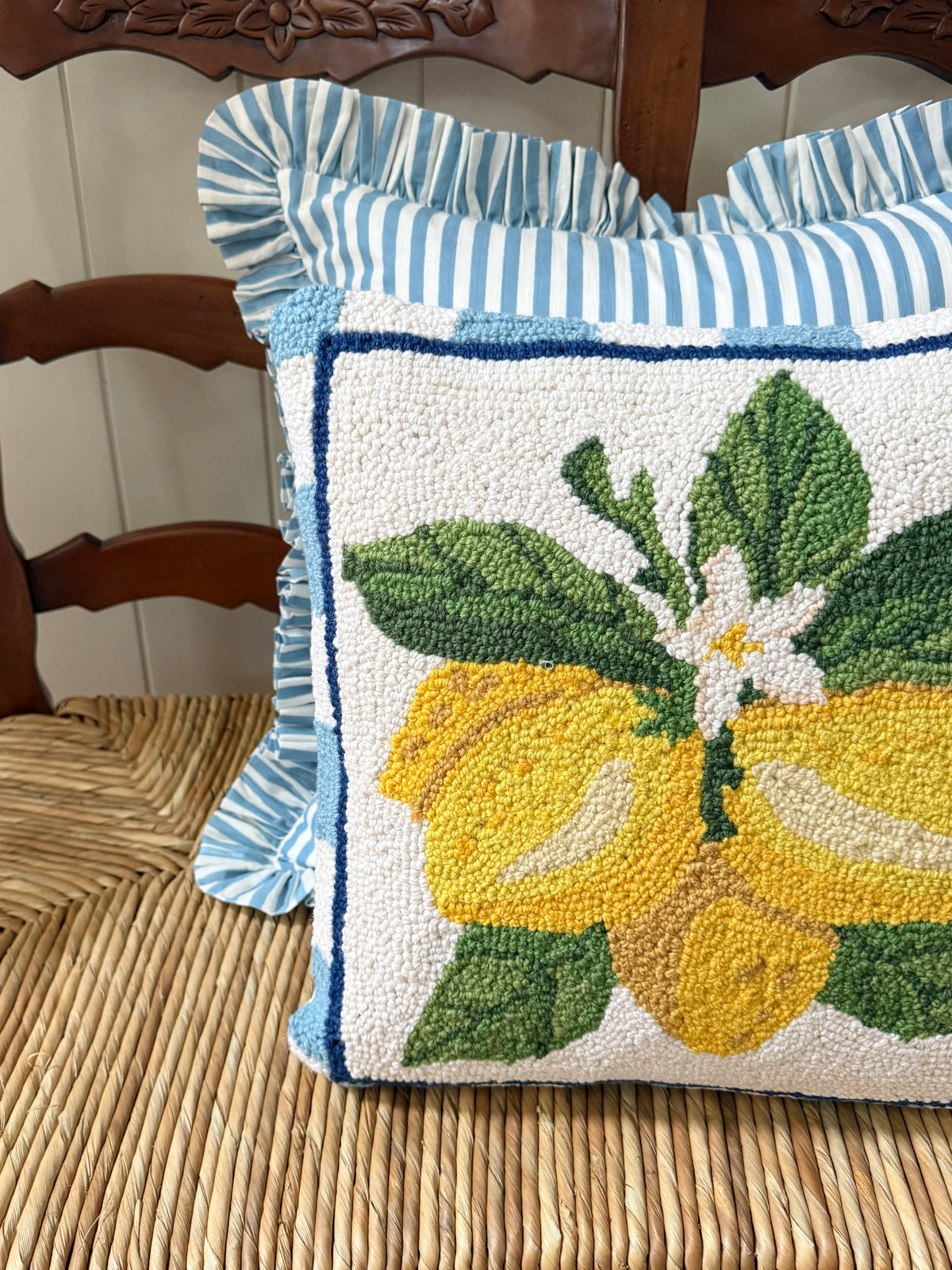 Hand hooked lemon bunch pillow
