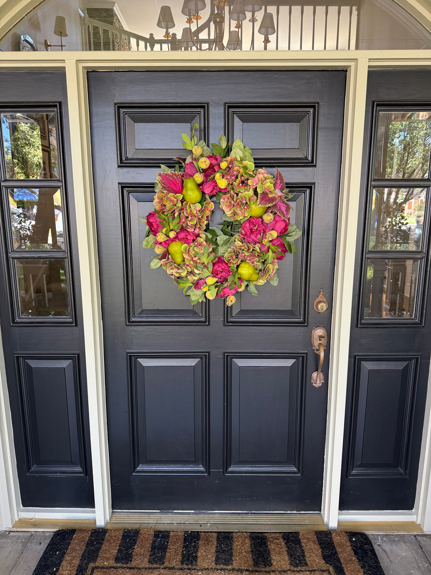 Magenta and pear green hydrangea and coleus floral wreath