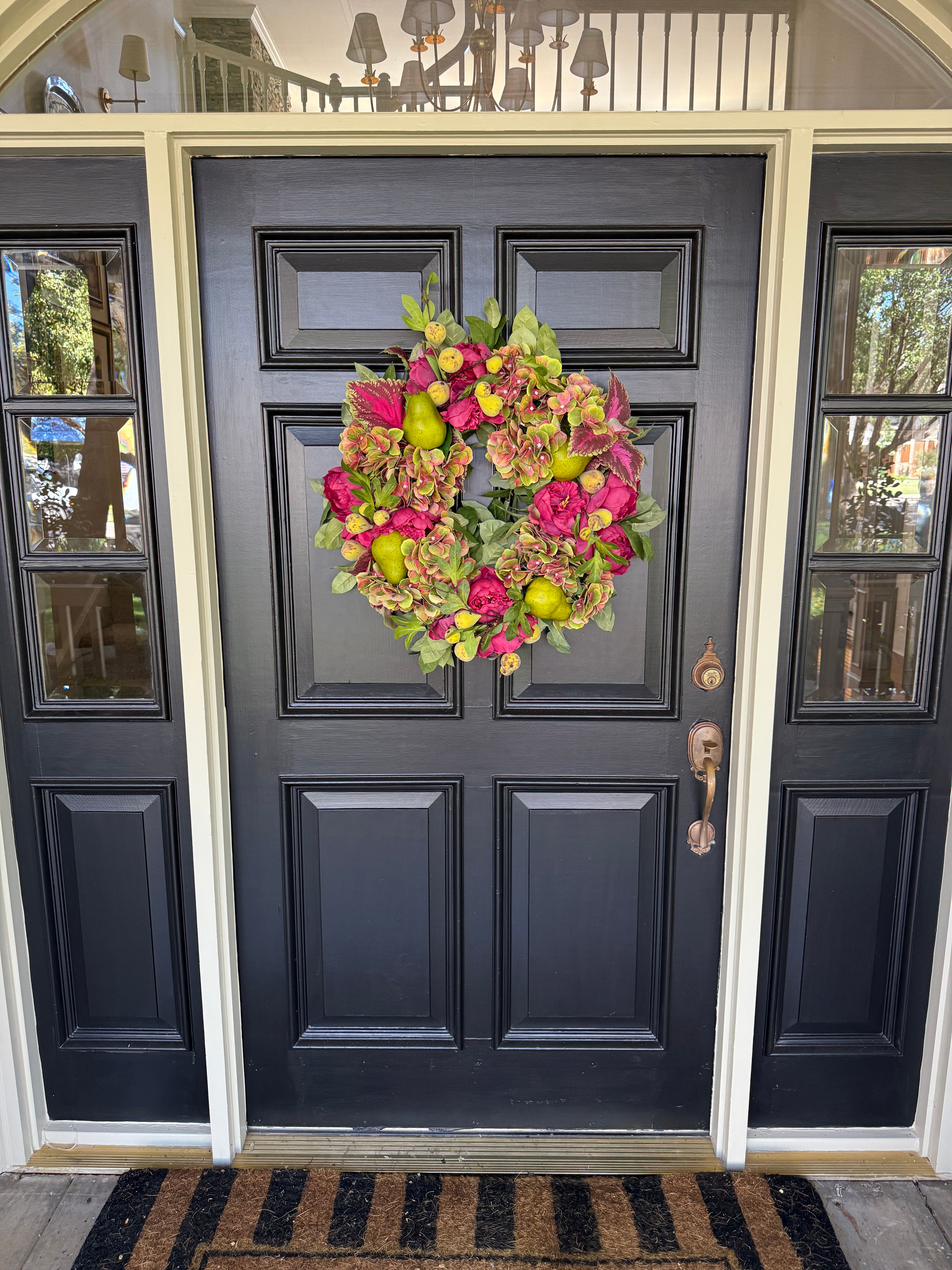 Magenta and pear green hydrangea and coleus floral wreath