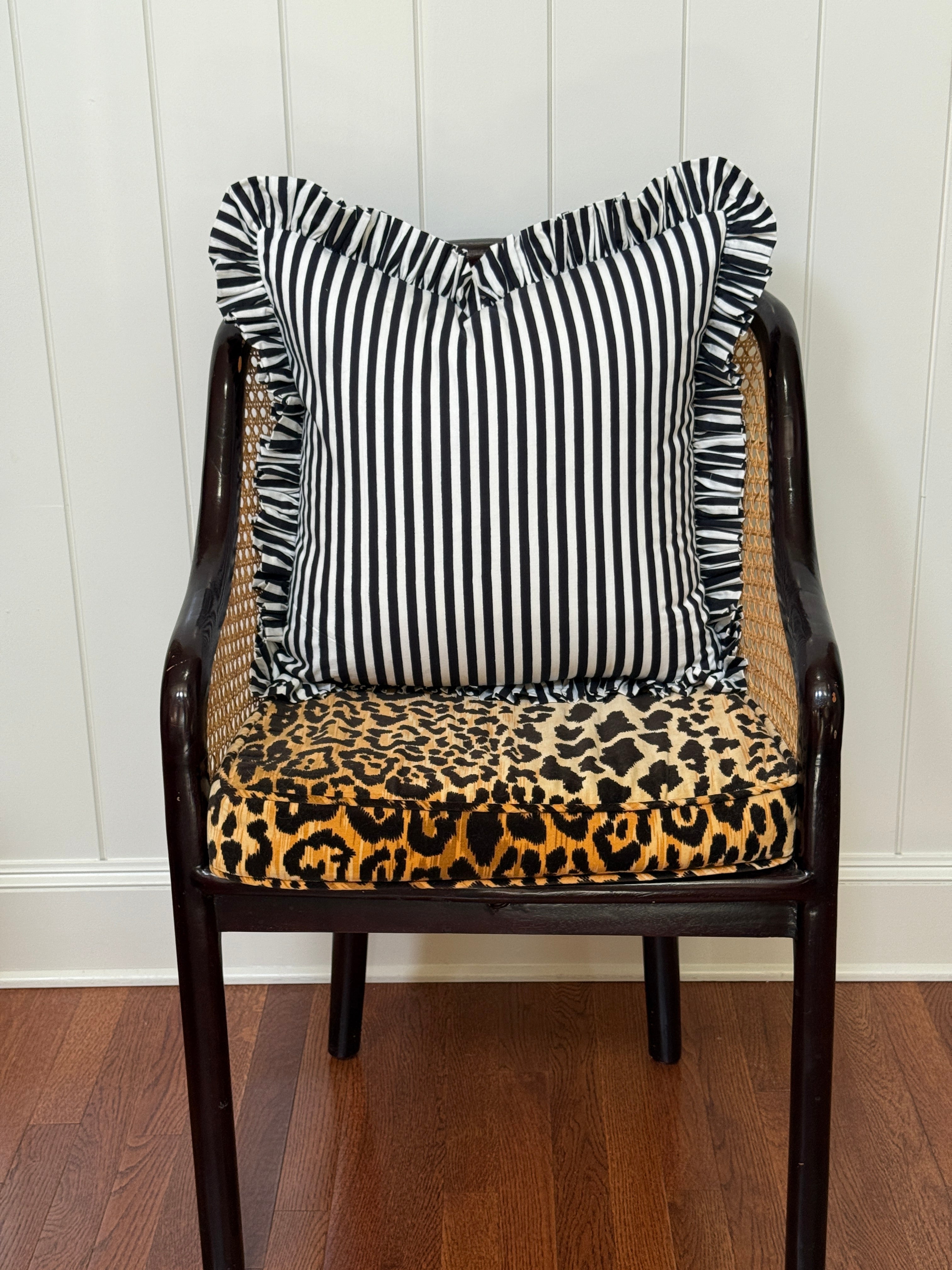 Black and white striped ruffle pillow cover, two sizes