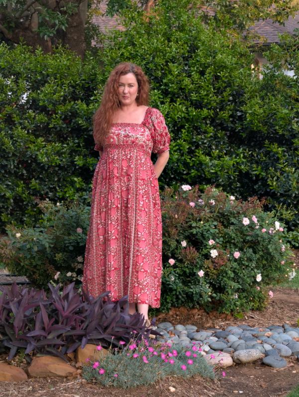 Lottie dress with sleeves in red and pink