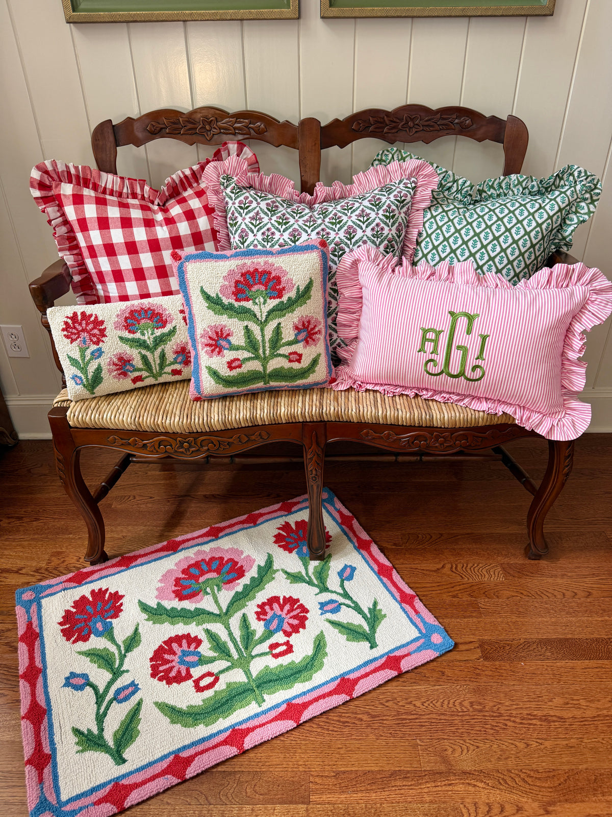 Mughal floral lumbar pillow pink and red