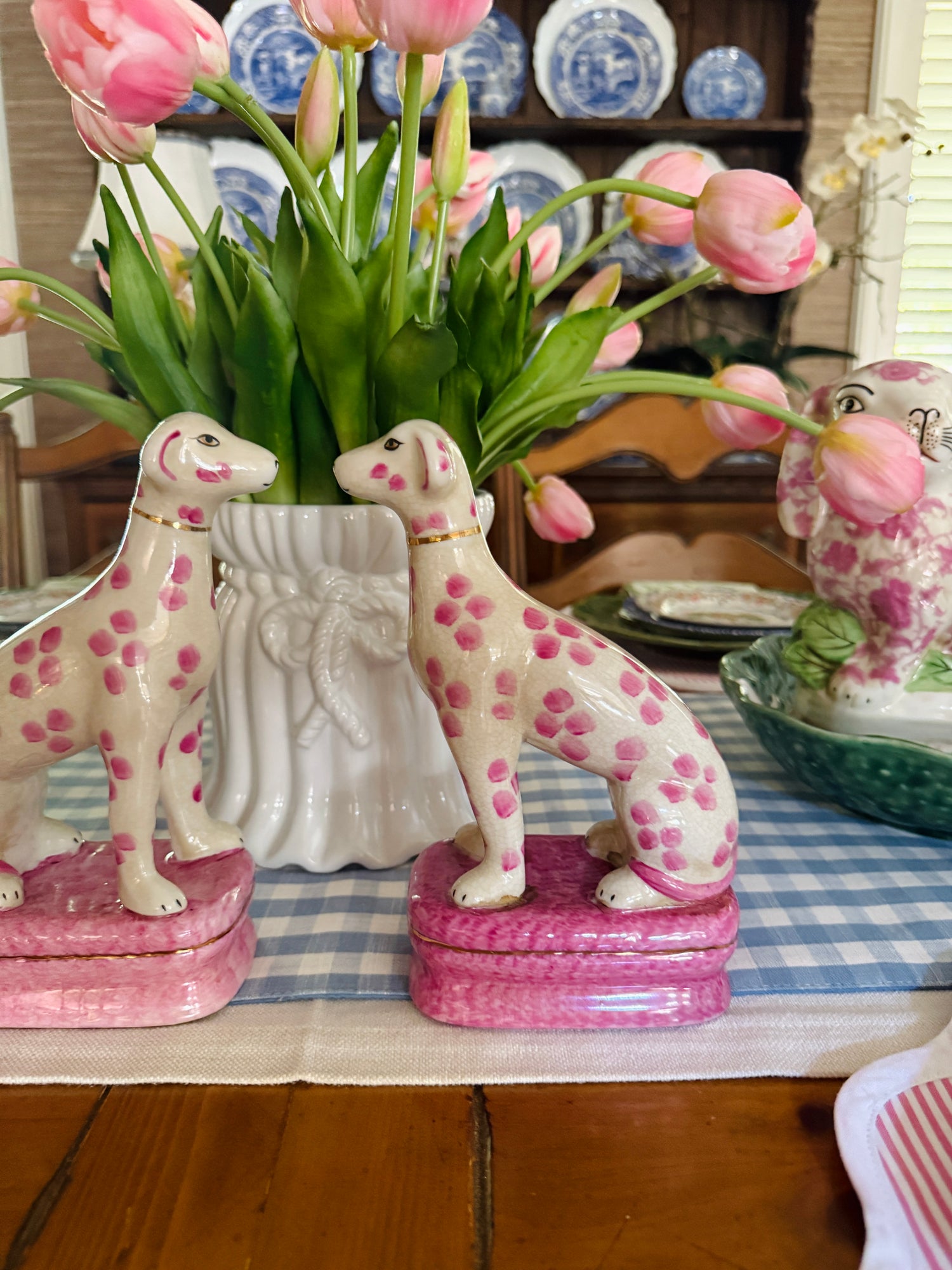 Staffordshire dogs porcelain whippet pair pink