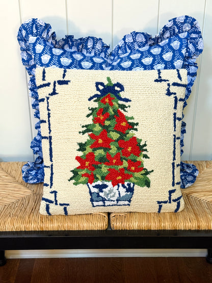 Blue and white tulip block print floral pillow cover, monogram available