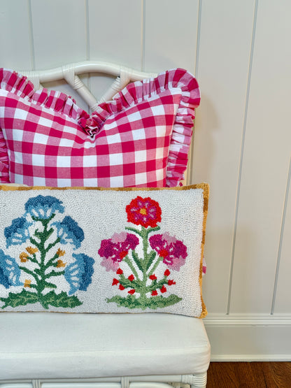 Hot pink buffalo check ruffle pillow cover two sizes