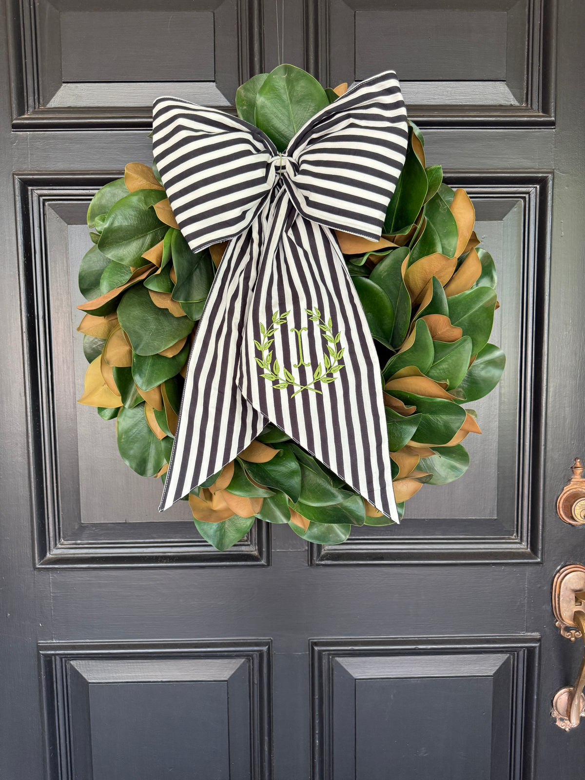 Black and white stripe signature wreath sash monogram available