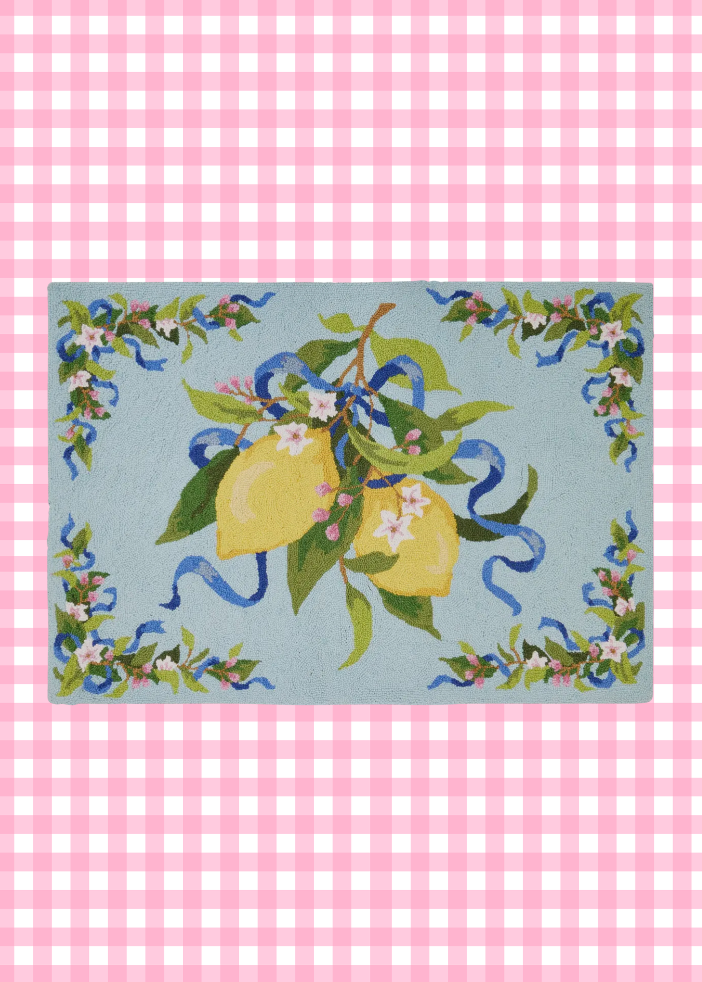 Lemons and ribbons hand hooked rug