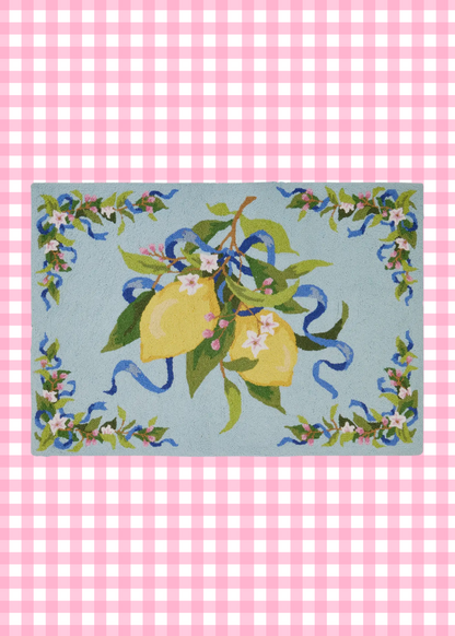 Lemons and ribbons hand hooked rug