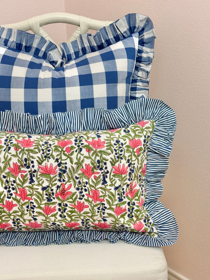 Blue, pink, and green floral pillow cover, two sizes