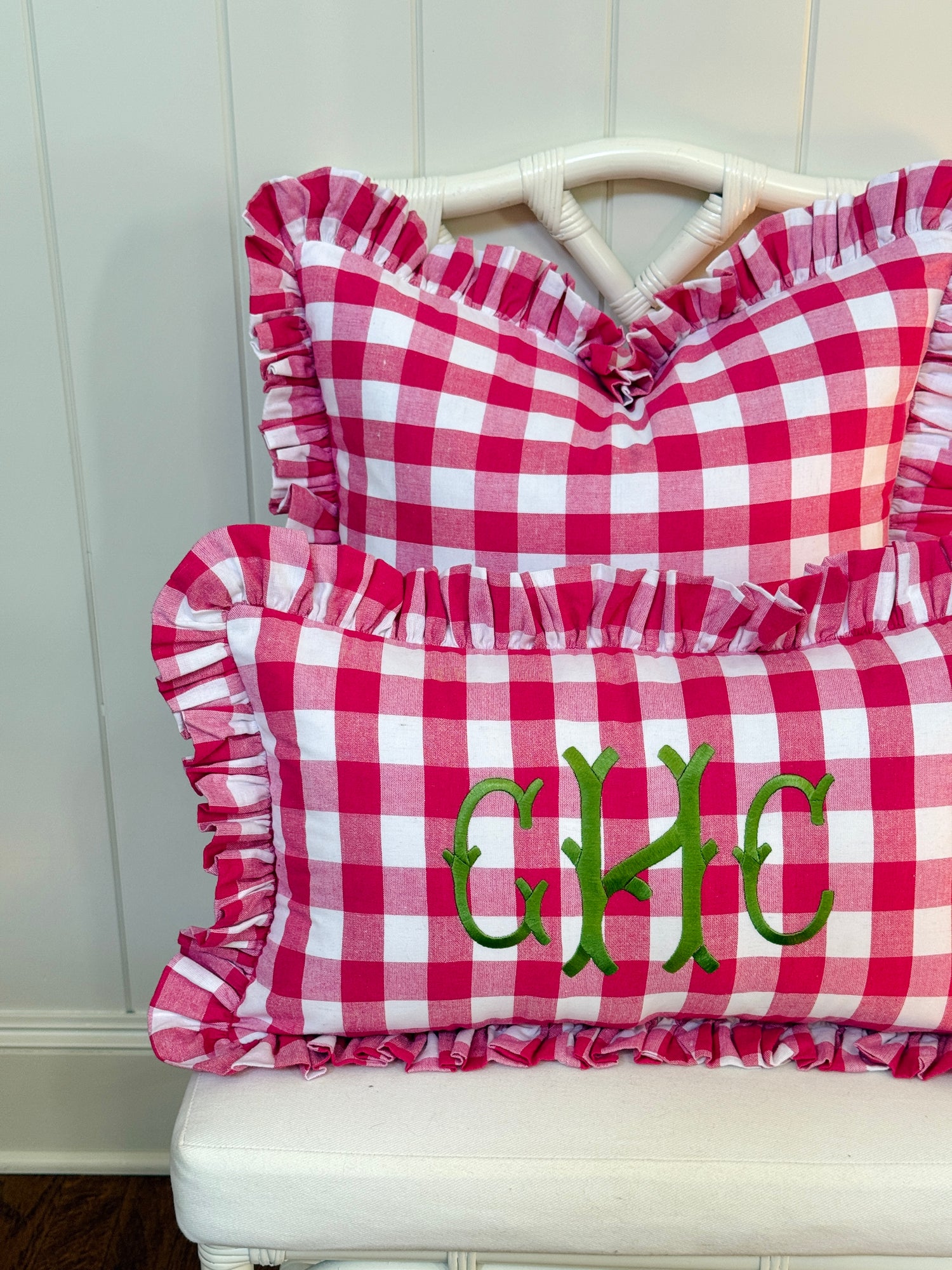 Hot pink buffalo check ruffle pillow cover two sizes