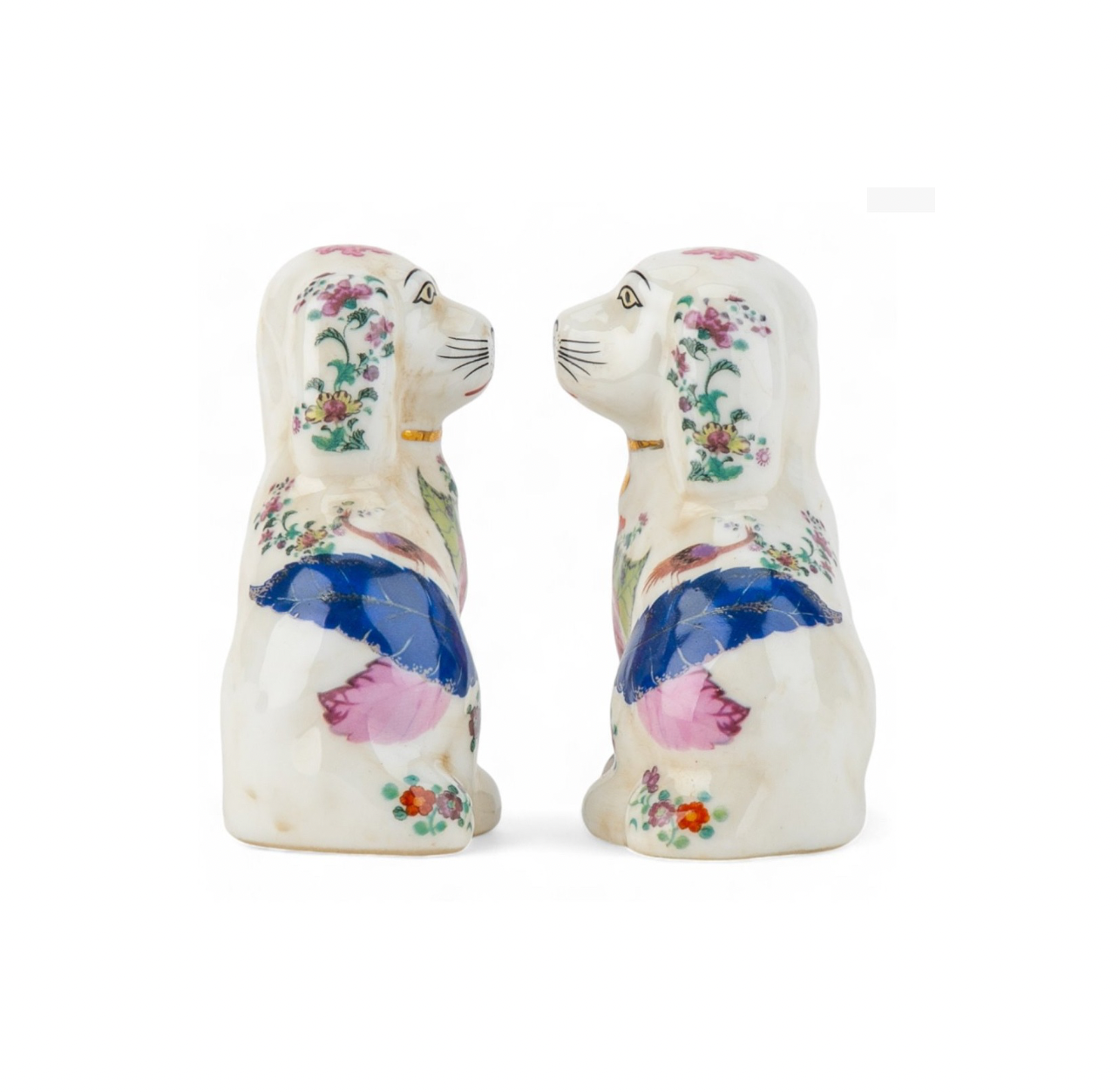 Petite Tobacco Leaf floral Staffordshire dog figurine pair