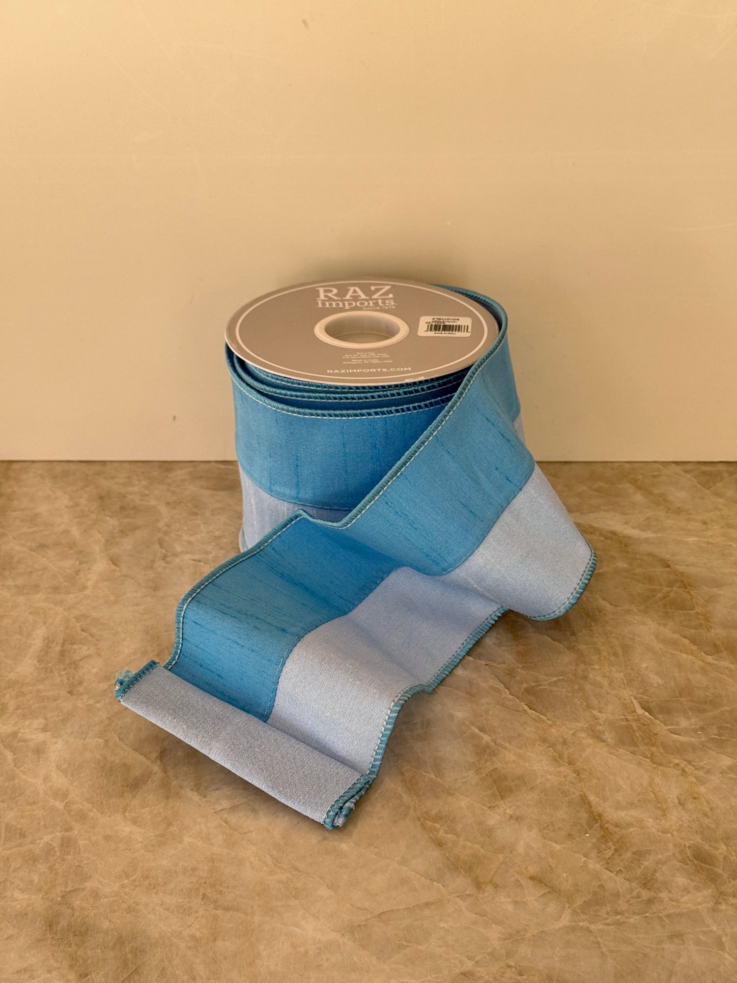 Blue two tone wired ribbon by the roll 4”x10 yards