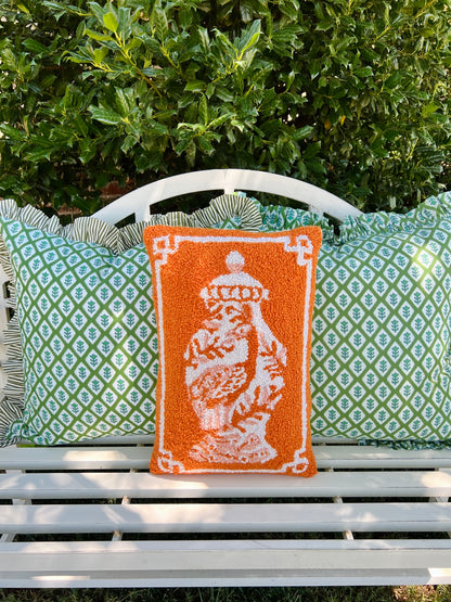 Orange chinoiserie ginger jar hooked pillow