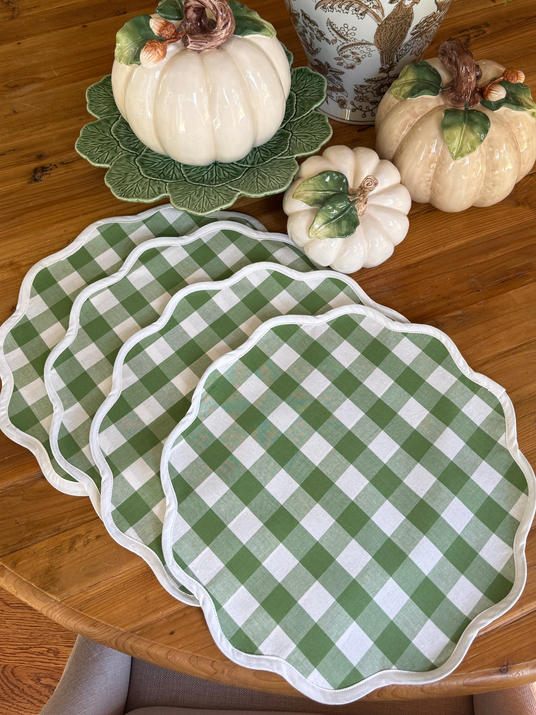 Fern green check scalloped placemat set of 4