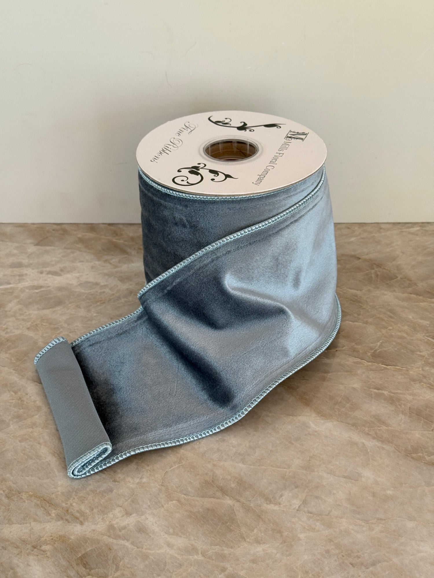 French blue velvet ribbon, two widths