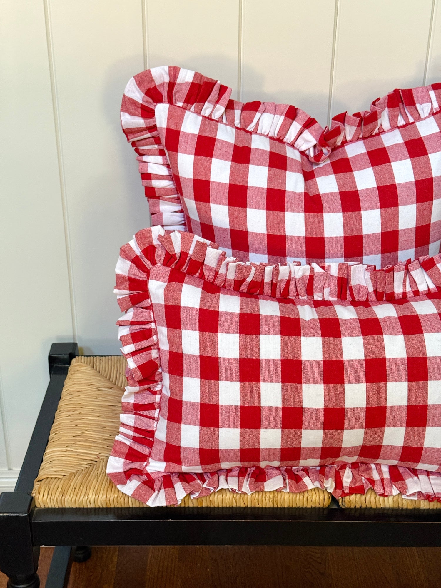 Red buffalo check ruffle pillow cover two sizes