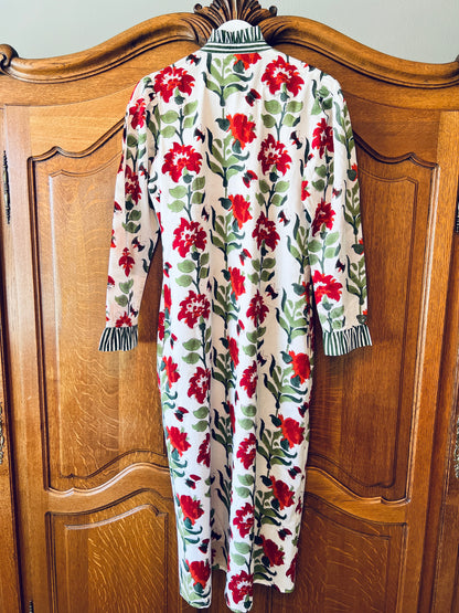 Pintuck caftan maxi dress red and green floral block print