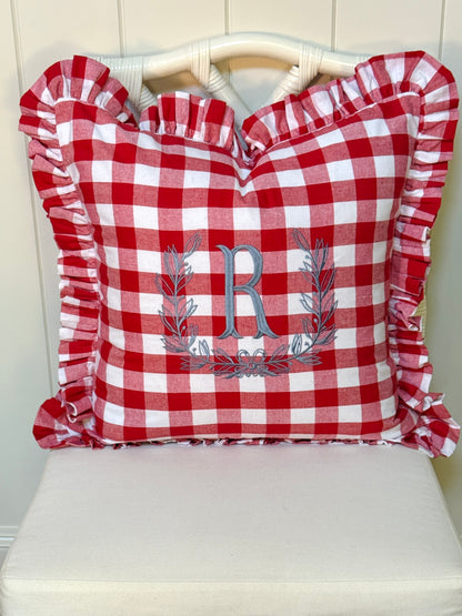 Red buffalo check ruffle pillow cover two sizes