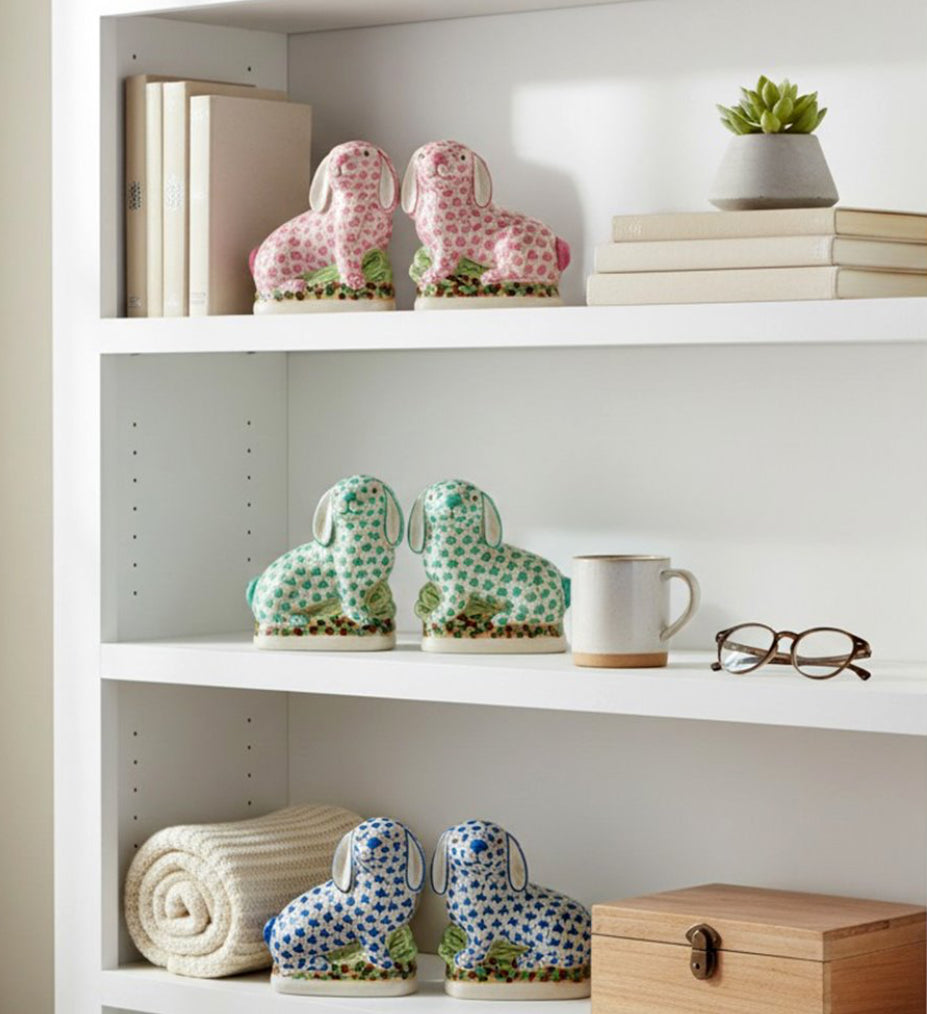 Pink fishnet Staffordshire bunny pair 8.5”