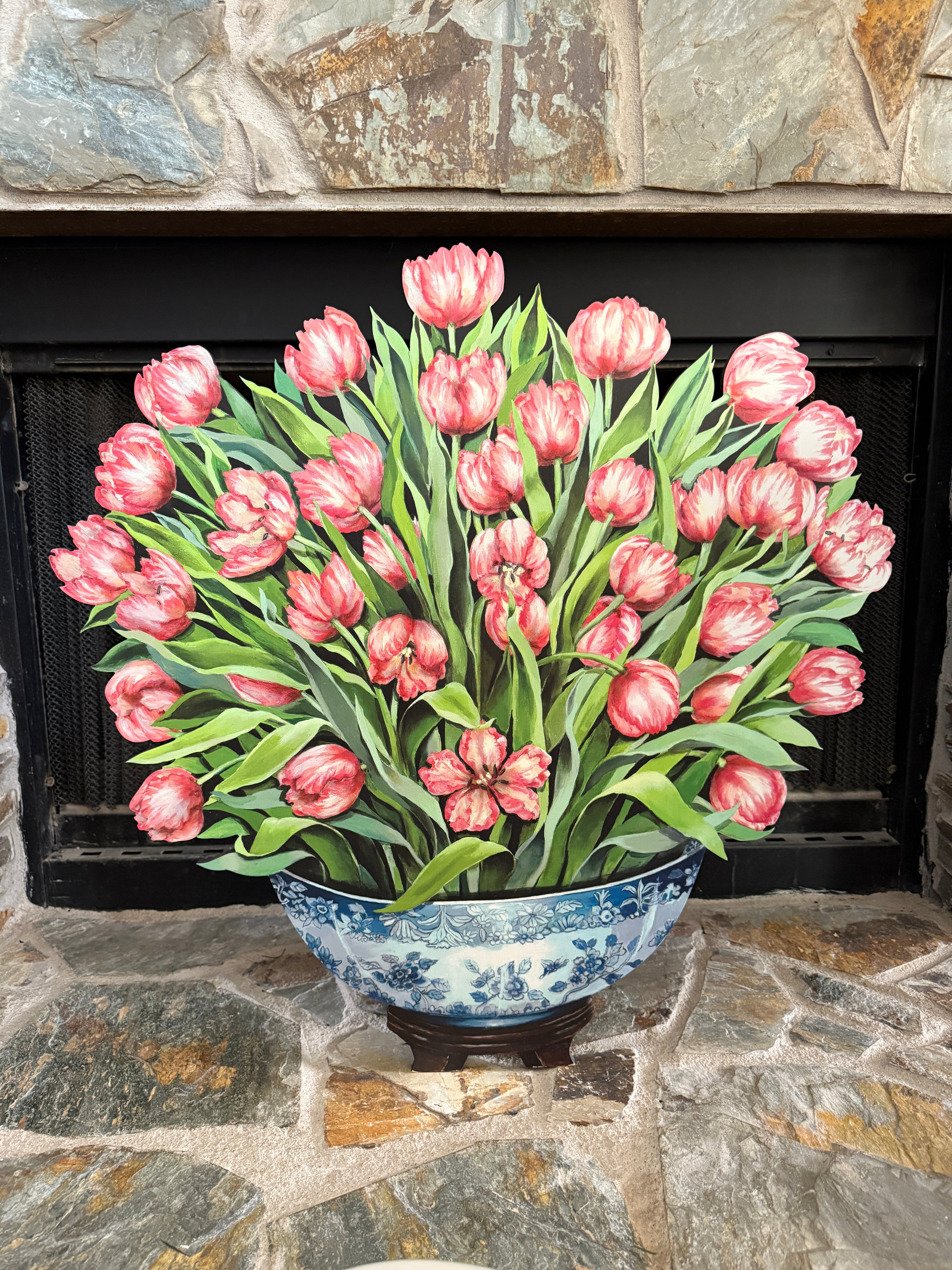 Parrot tulips fireplace screen