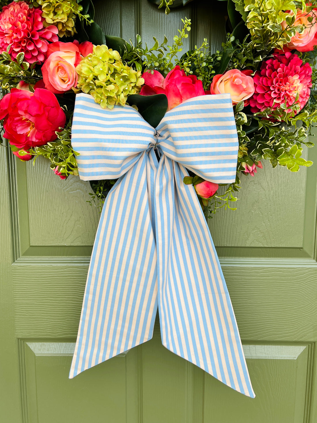 Blue and beige stripe print signature wreath sash