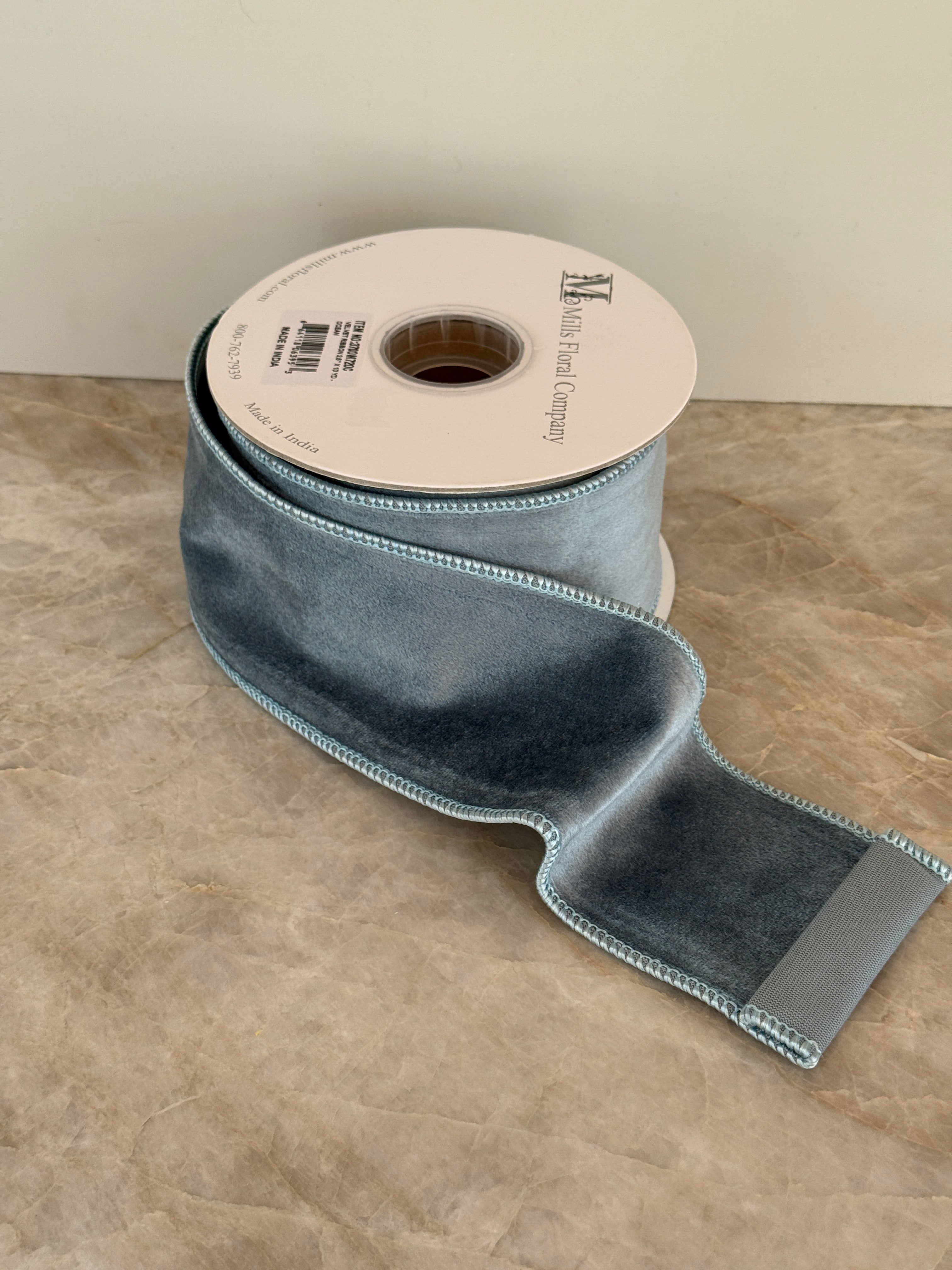 French blue velvet ribbon, two widths