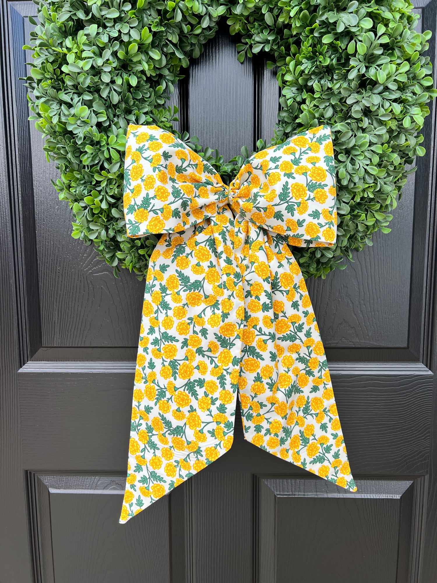 Yellow Dianthus floral print signature wreath sash