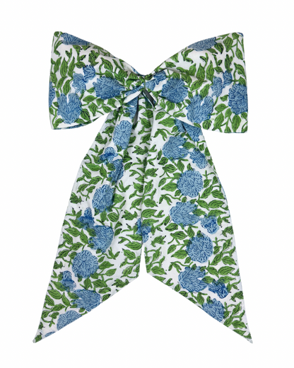Blue and green hydrangea wreath sash, two sizes