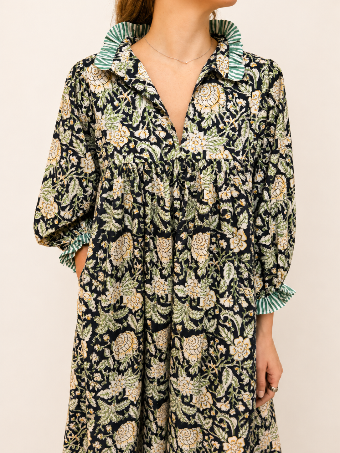 Lillie caftan maxi dress navy and yellow floral