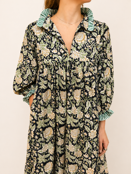 Lillie caftan maxi dress navy and yellow floral