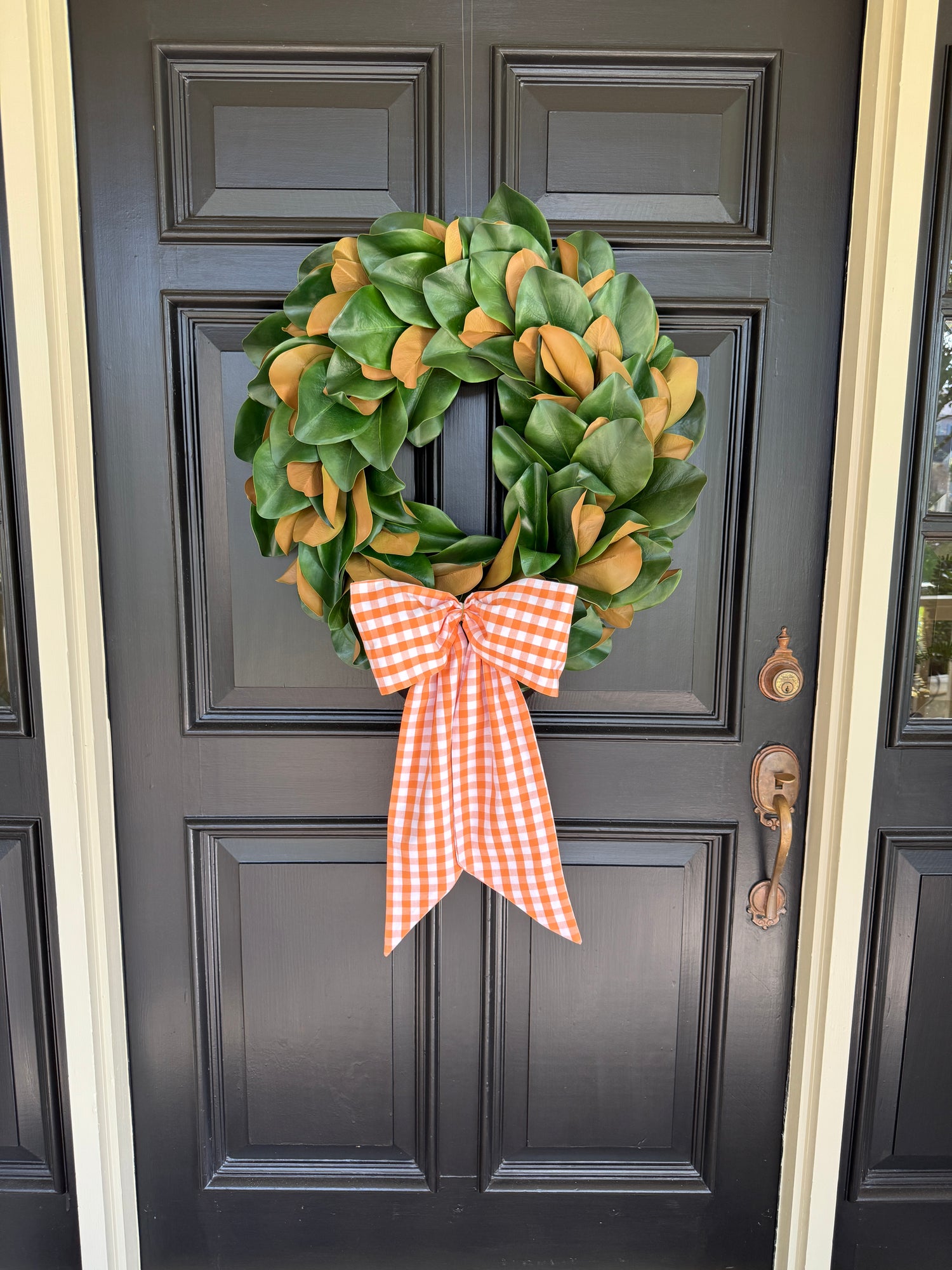 Pumpkin orange gingham check signature wreath sash