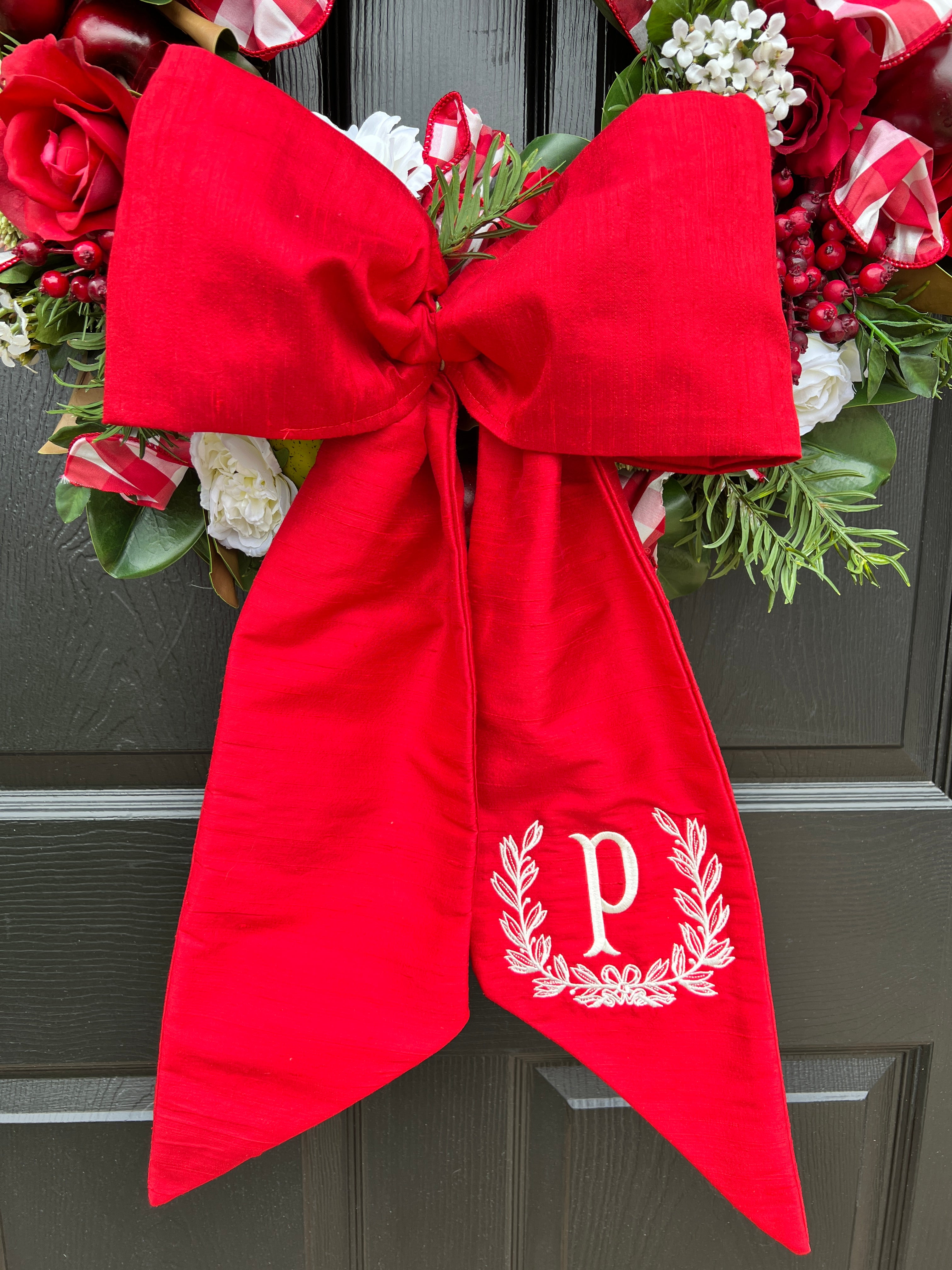 Luxe classic red 100 percent silk wreath sash