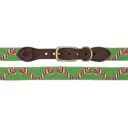 Needlepoint candy cane holiday dog collar