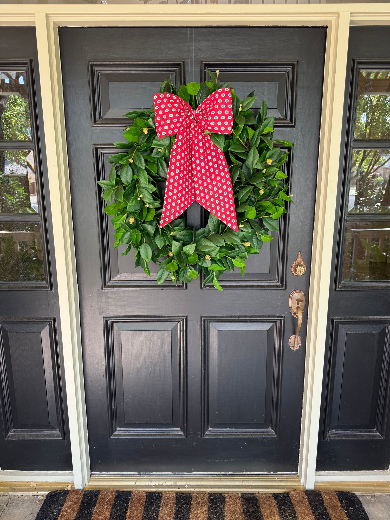 Red French ditsy print signature wreath sash