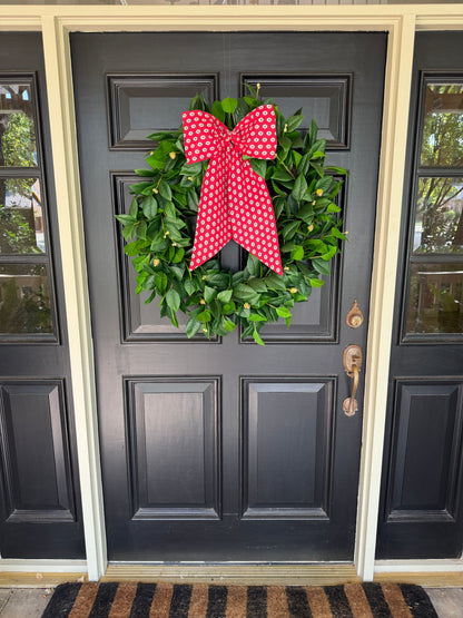 Red French ditsy print signature wreath sash